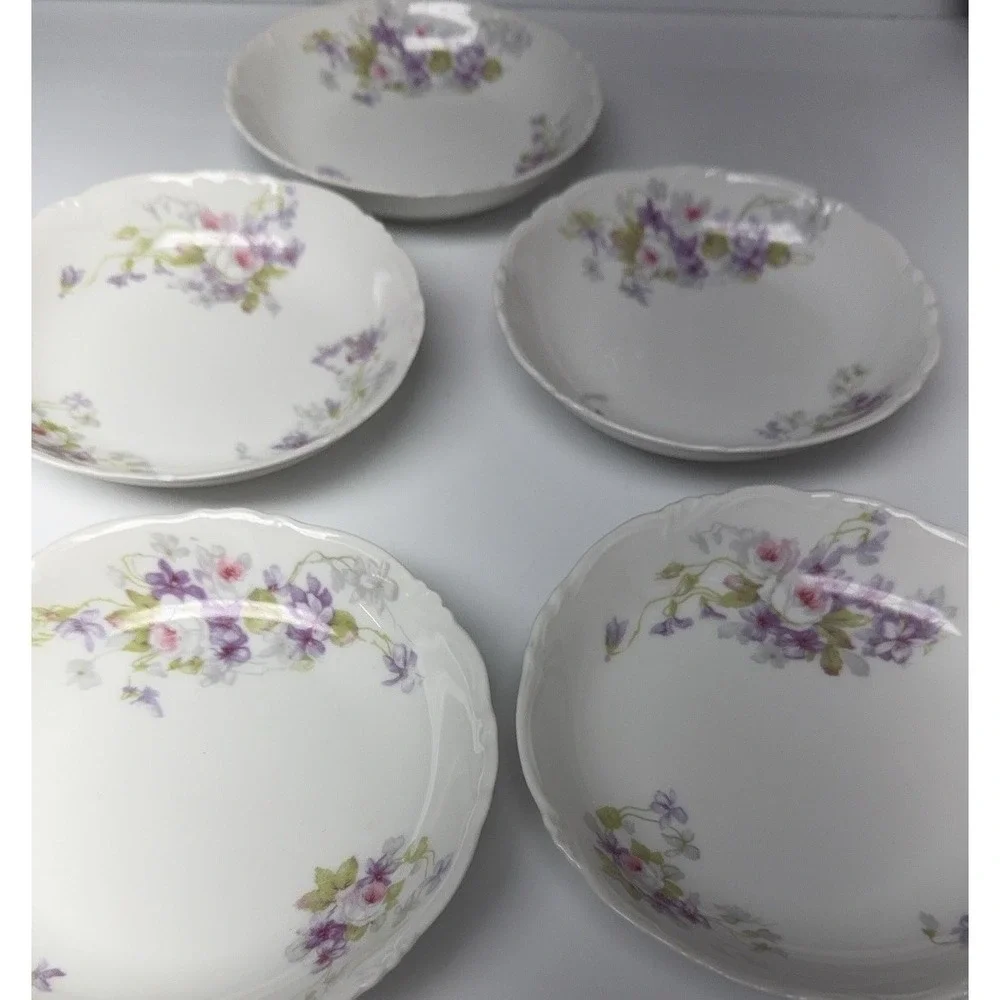 19th C  C.A. Limoges France Rose Violet Spray Scalloped Victorian 5